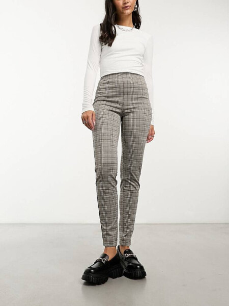 Vero Moda jersey elasticated waist heavyweight slim trouser in check 