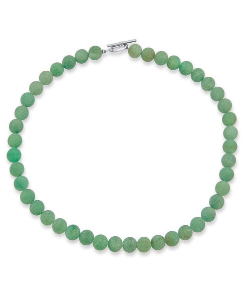Bling Jewelry plain Simple Smooth Western Jewelry Classic Matte Moss Green Aventurine Round 10MM Bead Strand Necklace For Women Teen Silver Plated Toggle Clasp 16 Inch