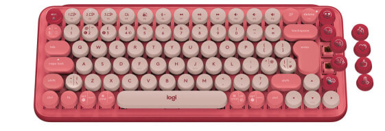 Logitech POP Keys Wireless Mechanical Keyboard With Emoji Keys - Mini - RF Wireless + Bluetooth - Mechanical - QWERTZ - Burgundy - Pink - Rose