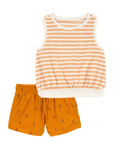 Kid 2-Piece Striped Terry Tank & Pull-On Shorts Set 8