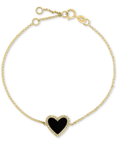 EFFY® Onyx & Diamond (1/10 ct. t.w.) Heart Halo Bracelet in 14k Gold