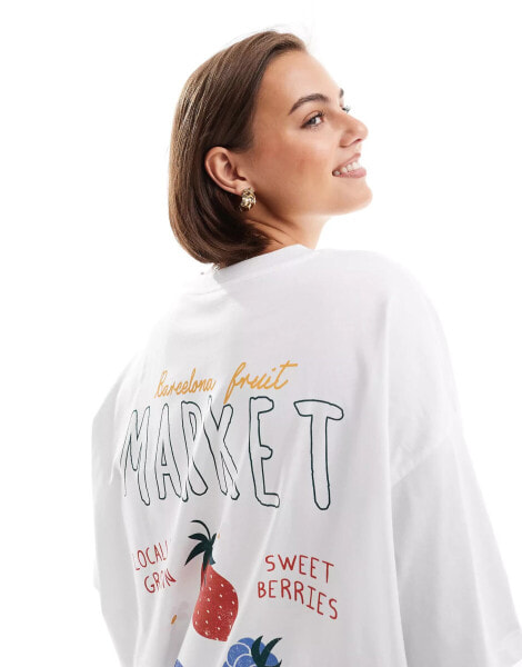 ASOS DESIGN oversized t-shirt with fruit market graphic in white