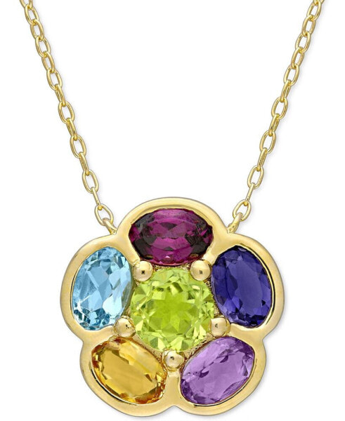 Multi-Gemstone Flower 18" Pendant Necklace (3-3/8 ct. t.w.) in 18k Gold-Plated Sterling Silver