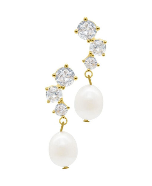 Gold Deco Crystal and Freshwater Cultivated Pearl Drop Earrings