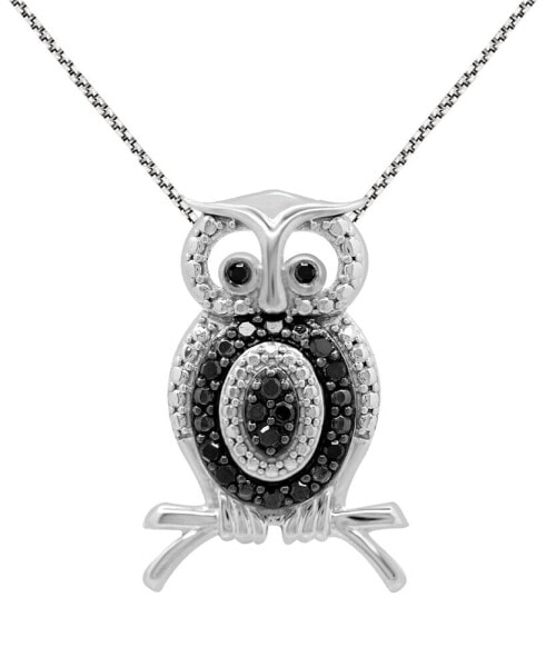 Macy's black Diamond Owl 18" Pendant Necklace (1/6 ct. t.w.) in Sterling Silver