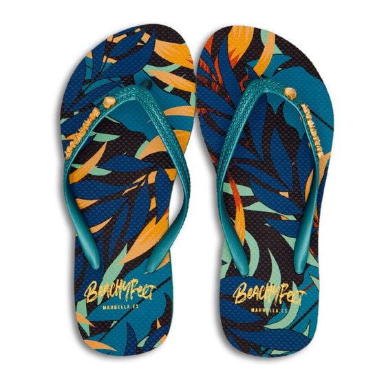 Шлепанцы для пляжа BEACHY FEET BEWOPT01 Flip Flops в тропическом стиле с оттенками синего, зеленого и оранжевого