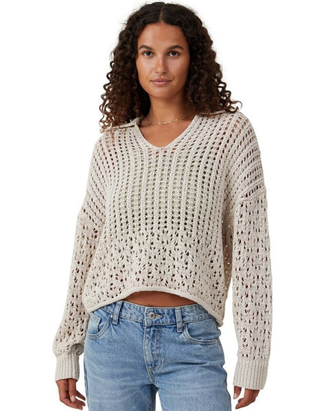 Women's Crochet Collar Pullover Sweater