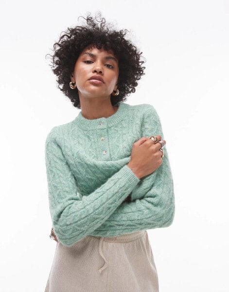 Topshop knitted cable micro cardi in mint