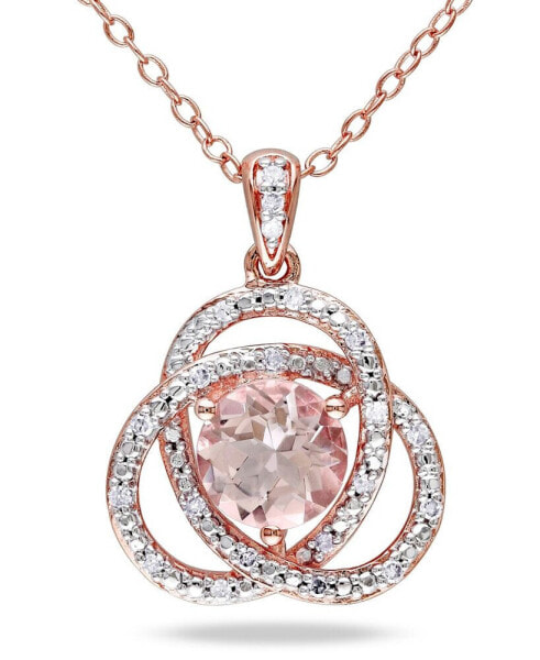 Morganite (1-1/6 ct. t.w.) and Diamond (1/10 ct. t.w.) Trillium 18" Necklace in 18k Rose Gold Over Silver