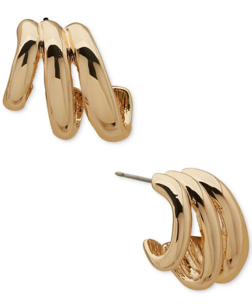 Gold-Tone Swirl Spring Button Earrings