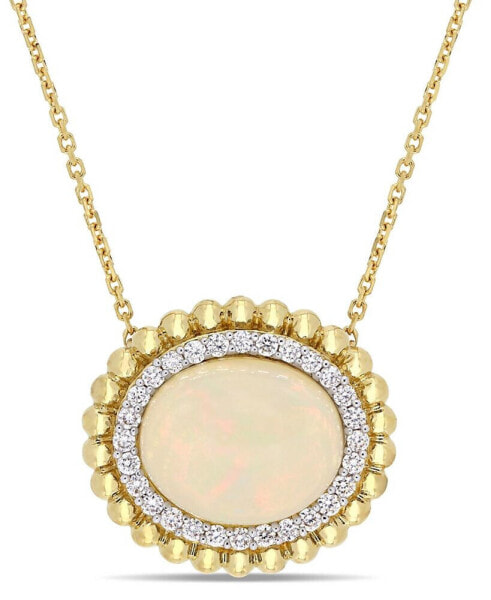 Macy's opal (3-1/2 ct. t.w.) and Diamond (1/4 ct. t.w.) Halo 17" Necklace in 14k Yellow Gold