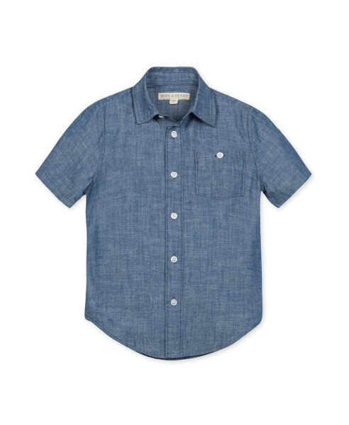 Boys Organic Short Sleeve Chambray Button Down Shirt, Infant
