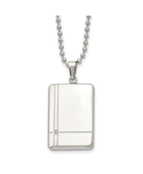 Chisel polished with CZ Dog Tag on a Ball Chain Necklace