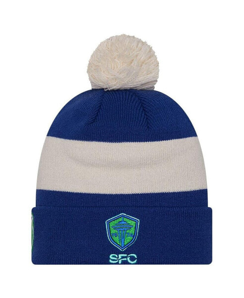 Шапка вязаная с помпоном New Era Seattle Sounders FC 2024 Kick Off Collection синего цвета для мужчин