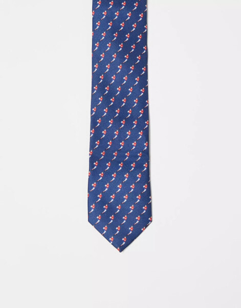 ASOS DESIGN slim tie with rugby pattern in navy