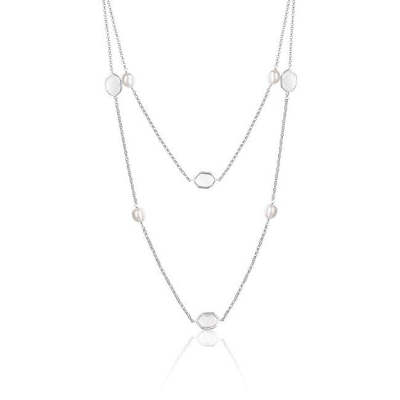 Long pearl necklace with hexagon crystals JL0600