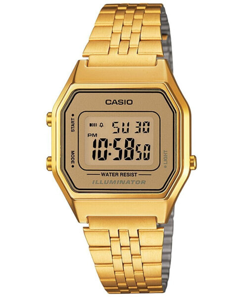 Часы и аксессуары CASIO Цифровые винтажные часы с золотистым стальным браслетом 39x39 мм LA680WGA-9MV