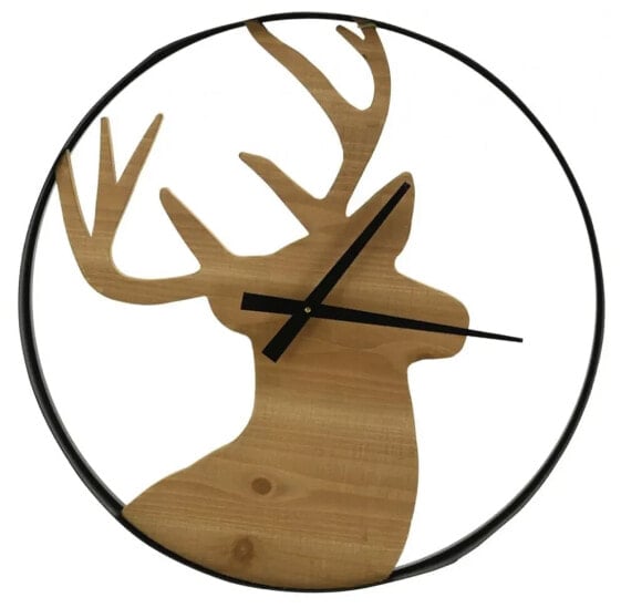 Wanduhr aus Holz und Metall mit Hirsch M