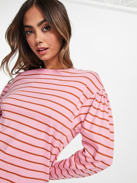 Monki stripe long sleeve t-shirt in pink and red stripe