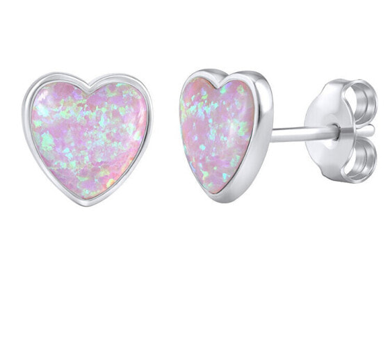 Silver heart earrings with synthetic opals LPS0857P