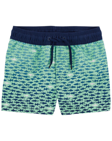 Toddler Shark Print Swim Trunks 4T