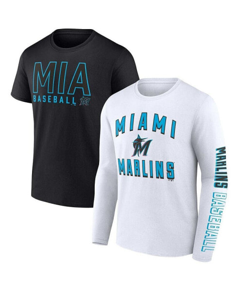 Men's Black, White Miami Marlins Two-Pack Combo T-shirt Set