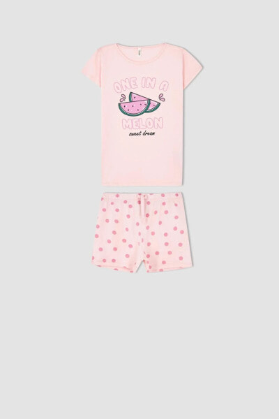 Kız Çocuk Pamuklu Kısa Kollu Şort Pijama Takım