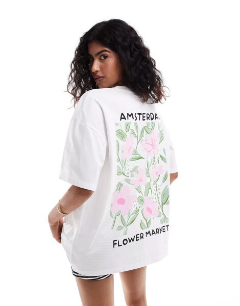 ASOS DESIGN oversized t-shirt with abstract floral graphic in white