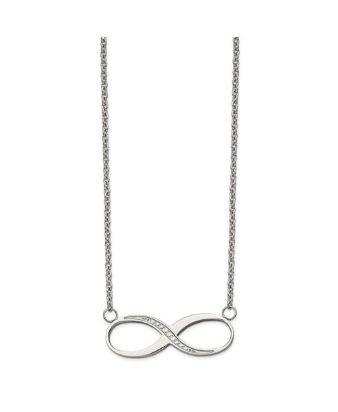 Chisel polished Infinity Symbol with CZ on a Cable Chain Necklace