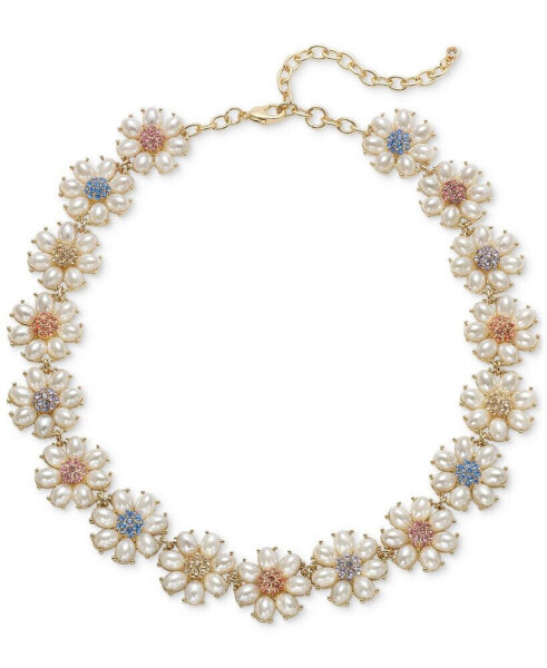 Gold-Tone Color Pavé & Imitation Pearl Flower All-Around Collar Necklace, 17" + 3" extender, Created for Macy's