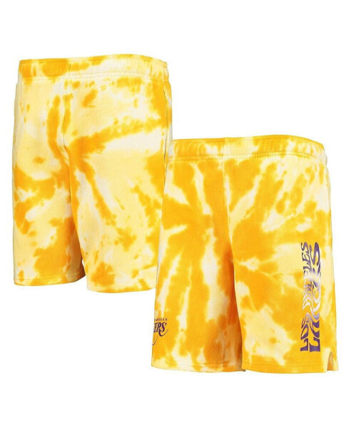 Big Boys Gold Los Angeles Lakers Santa Monica Tie-Dye Shorts