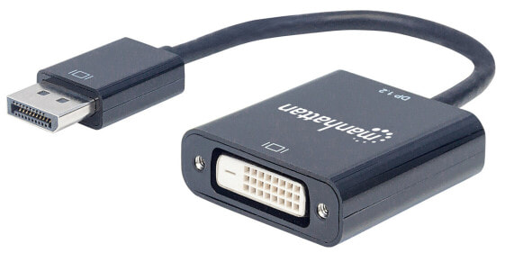 Manhattan DisplayPort 1.2a to DVI-D 24+1 Adapter Cable - 1080p@60Hz - 23cm - Male to Female - Active - Equivalent to DP2DVIS - Compatible with DVD-D - Black - Three Year Warranty - Polybag - 0.23 m - DisplayPort - DVI-D - Male - Female - Straight