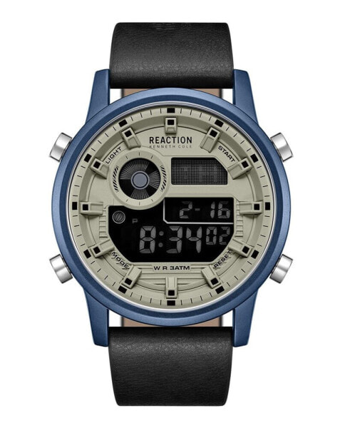 Men's Digital Black Synthetic Leather Strap Watch, 46mm