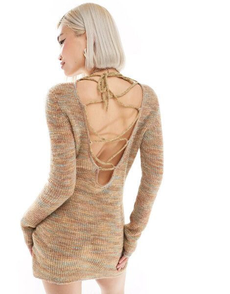 COLLUSION space dye knitted dress with open back in multi