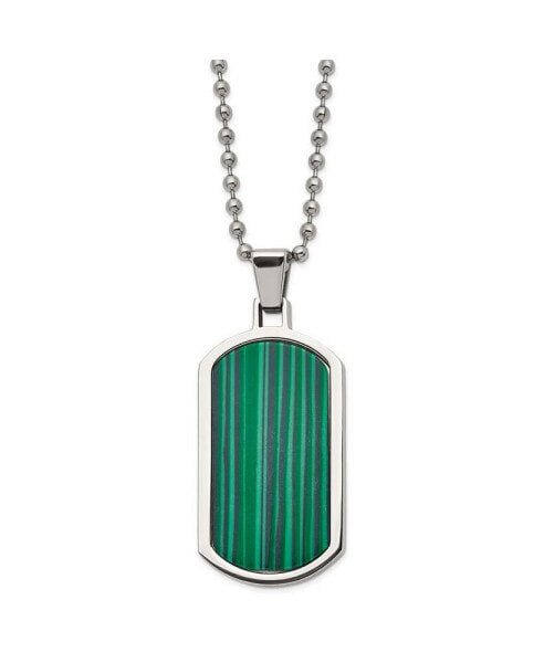 Chisel polished with Malachite Inlay Dog Tag on a Ball Chain Necklace