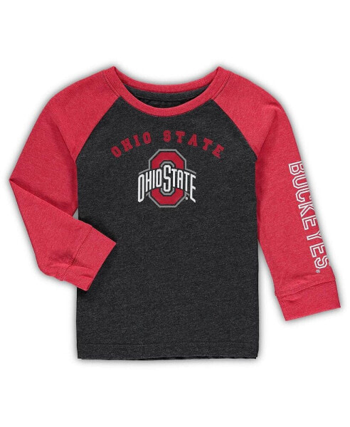 Toddler Boys and Girls Black, Scarlet Ohio State Buckeyes Two-Hit Raglan Long Sleeve T-shirt