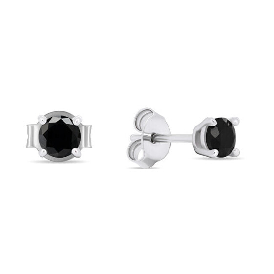 Silver stud earrings with black zircons EA598WBC