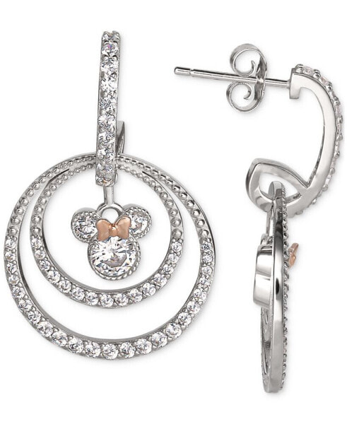 Cubic Zirconia Minnie Mouse Double Circle Drop Earrings in Sterling Silver & 18k Rose Gold-Plate