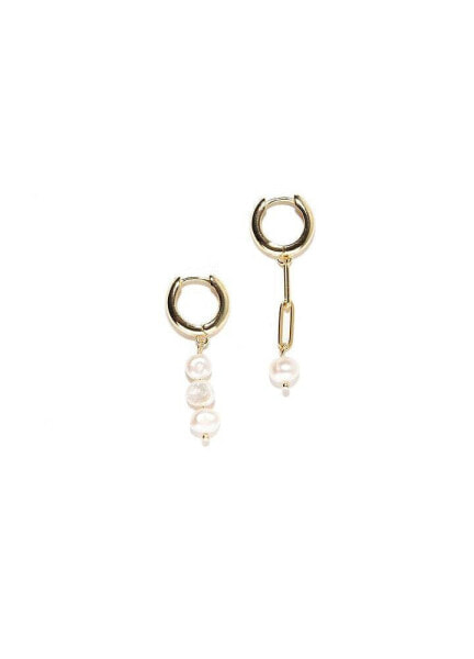 18K Gold Plated Freshwater Pearls Mismatch Style - Aki Earrings For Women