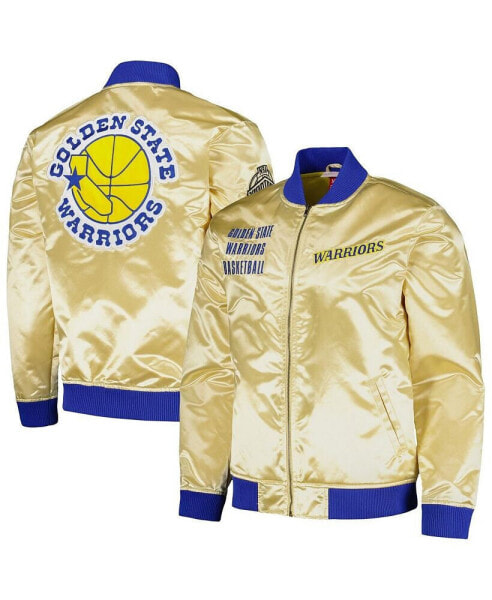 Men's Gold Distressed Golden State Warriors Team OG 2.0 Vintage-Like Logo Satin Full-Zip Jacket