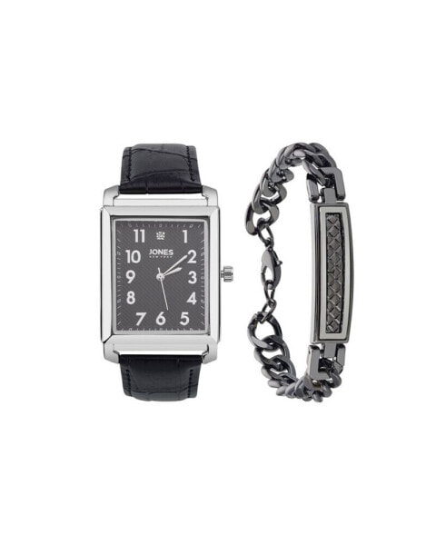 Men's Analog Black Polyurethane Strap Watch, 33mm and Bracelet Set