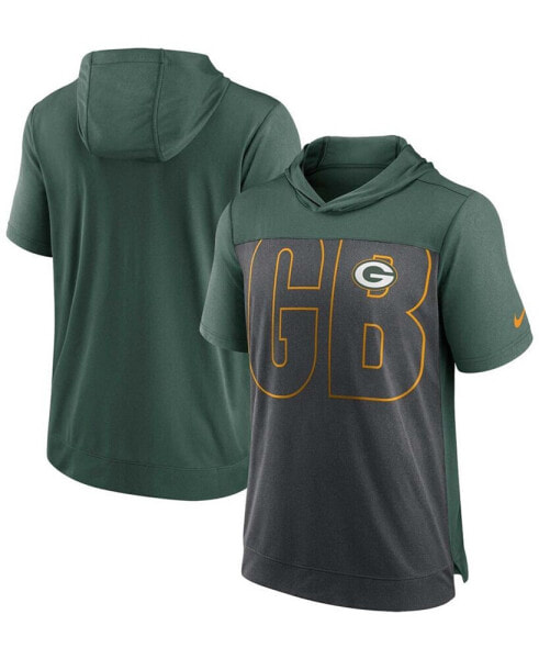 Men's Heather Charcoal, Green Green Bay Packers Performance Hoodie T-shirt