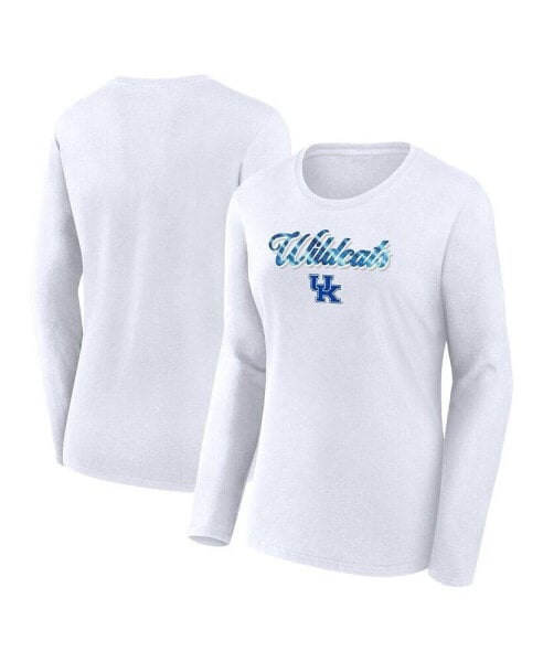 Women's White Kentucky Wildcats Double Team Script Long Sleeve T-shirt