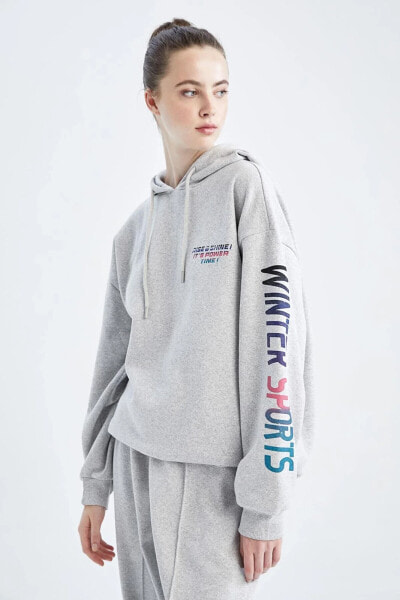 Fit Oversize Fit Kapüşonlu Içi Yumuşak Tüylü Sweatshirt