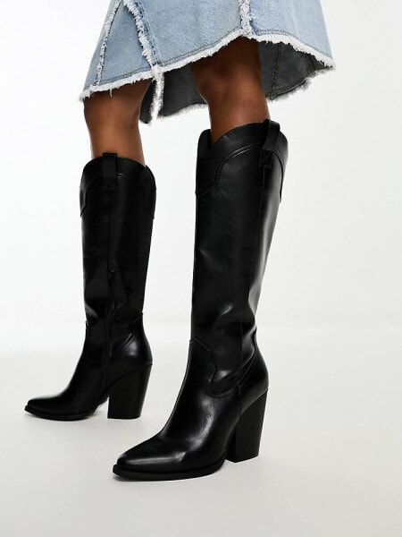 ASOS DESIGN Claudia western knee boots in black