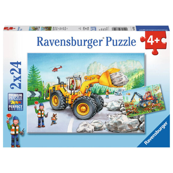 Детский пазл Ravensburger Bagger Und Waldtraktor 2x24, в комплекте с мини-постерами