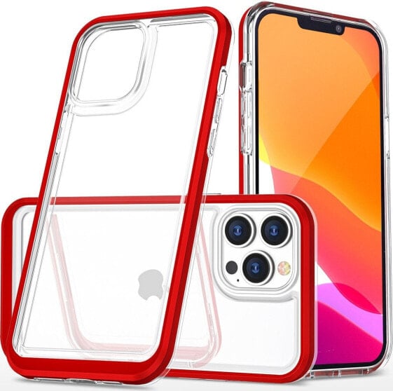 Hurtel Clear 3in1 etui iPhone 14 Pro Max silikonowy pokrowiec z ramką czerwone