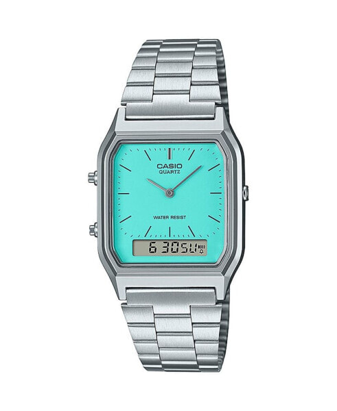 Unisex Analog Digital Casio Silver-Tone Color Stainless Steel Watch, 29.8mm, AQ230A-2A2VT