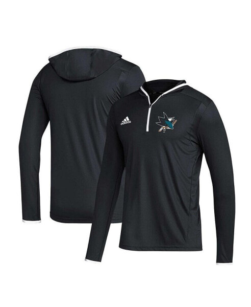 Men's Black San Jose Sharks Team Long Sleeve Quarter-Zip Hoodie T-Shirt