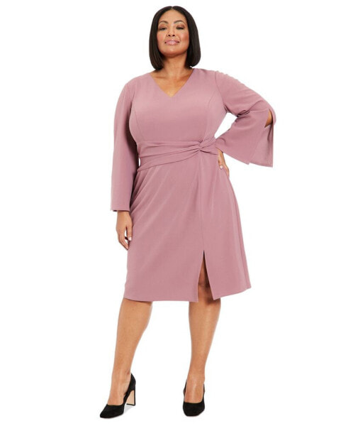 Plus Size Twisted Split-Sleeve Sheath Dress